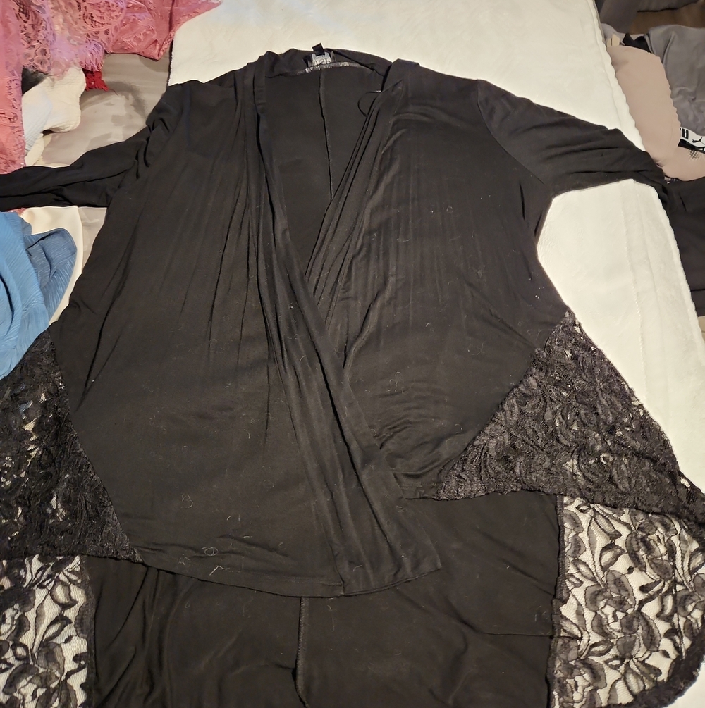Women's Black Lace-Trim Open Front Cardigan - Brand Unspecified